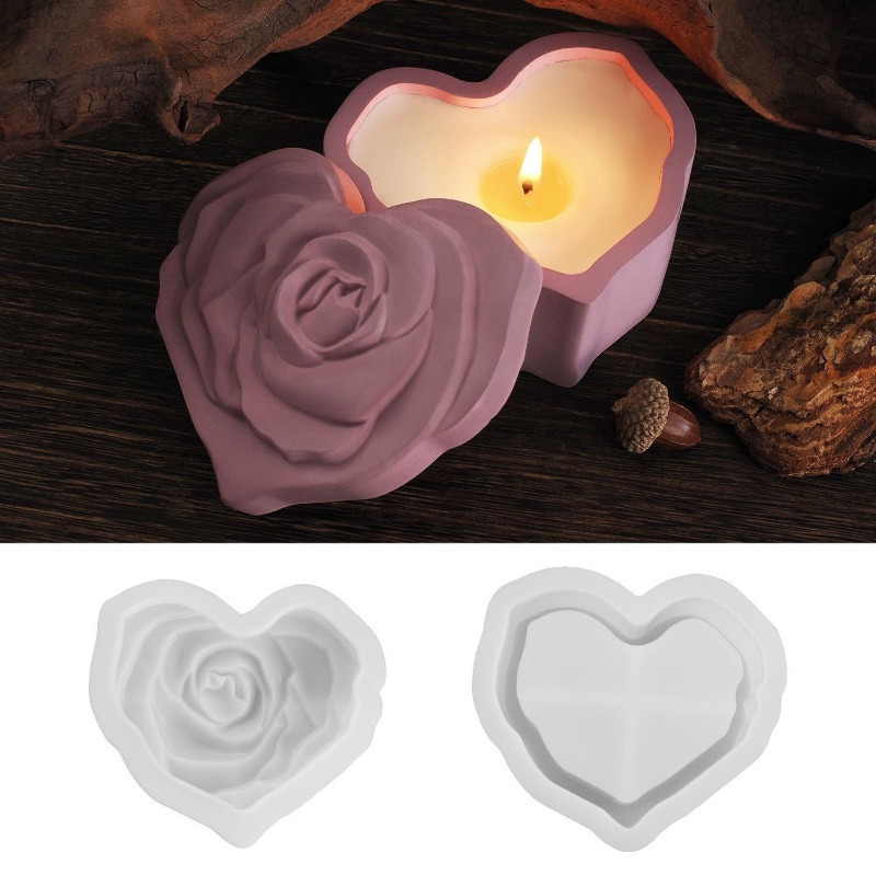 Candle Making Jars With Lids - Cetakan Silikon Bentuk Hati Mawar Dengan